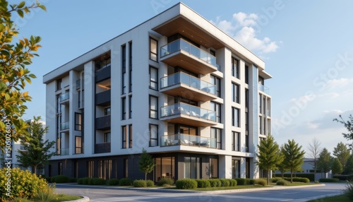 Modern White Apartment Building Exterior