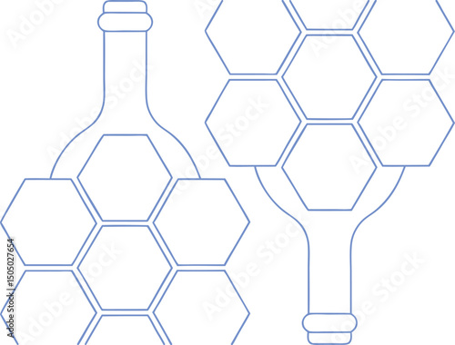 Geometric wine bottle outline design with hexagonal honeycomb pattern, ideal for winery branding, modern packaging, beverage labels, abstract backgrounds, or minimal vector art compositions.