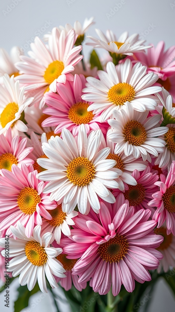 Fototapeta premium Beautiful Bouquet of Pink and White Daisies Close Up Shot