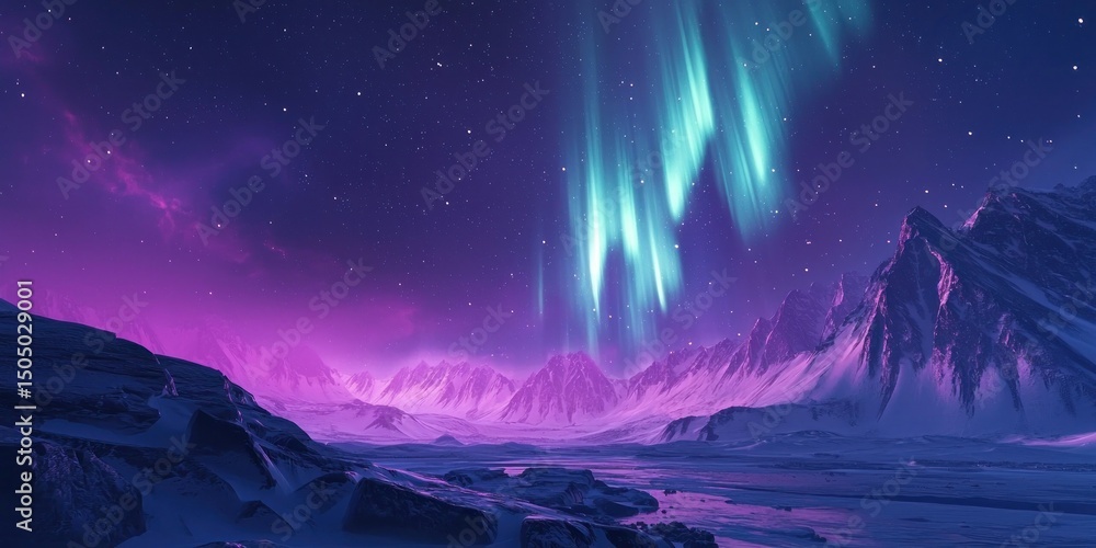 Fototapeta premium A stunning Arctic landscape with vibrant northern lights dancing in the night sky