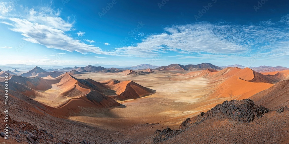 Fototapeta premium A stunning top-down shot of a vast desert with dunes in different hues stretching into the horizon