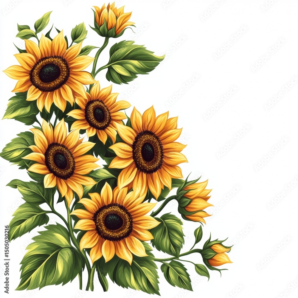 Naklejka premium vibrant sunflower bouquet corner design