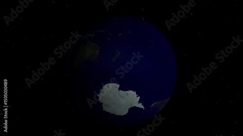 Rotating 3D Earth - View of the Southern Pole Today, Space Background