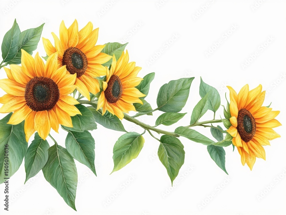 Naklejka premium watercolor sunflowers branch isolated on white