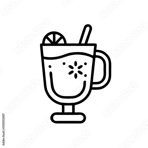 Mulled wine icon in black and white, winter holiday drink symbol