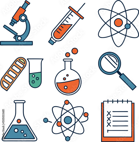 science laboratory icons set research experiment vector illustration chemistry