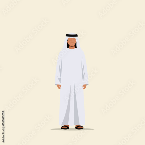 Man Standing Wearing Traditional Arabic Clothing Flat Vector Illustration