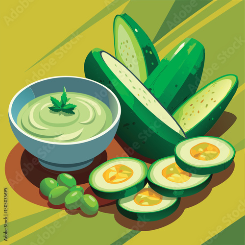 Fresh cucumber slices with a light dip.
