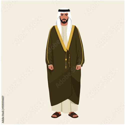 Standing Man Wearing Traditional Arab Clothing Isolated on White Background