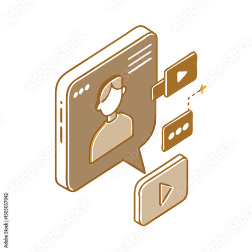 Isometric Video Call Icon for Remote Communication Materials, Teleconferencing Software, Work From Home Concepts and Virtual Meeting Platform Designs