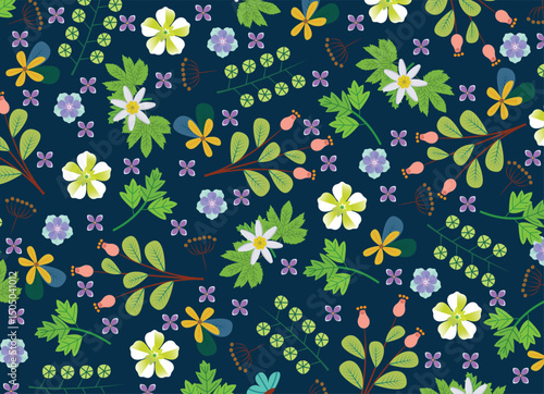 Wallpaper Mural Colorful Floral Botanical Seamless Pattern on Dark Background Torontodigital.ca