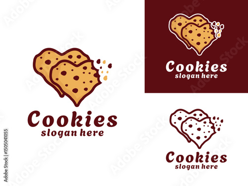 Cookies Love logo design vector template. Cookies heart logo design icon