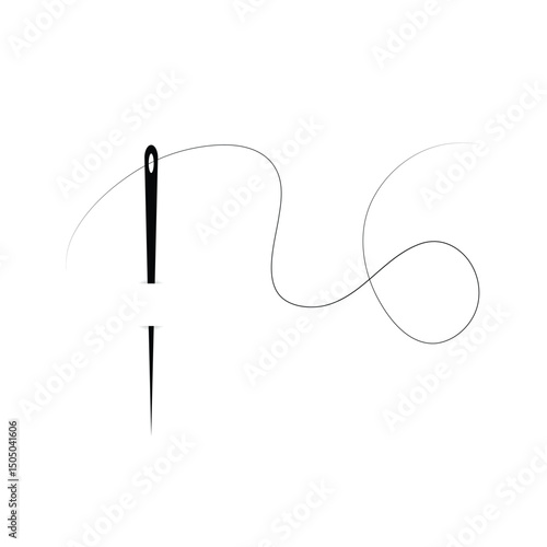 Needle and thread silhouette icon. tailor sign. sewing instrument. fashion icon. needle symbol and curvy thread. vector illustration