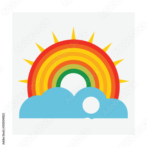 Colorful vector illustration of a rainbow sun and cloud elements design for children