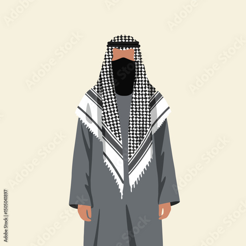 Standing Person in Traditional Middle Eastern Clothing Flat Vector Illustration