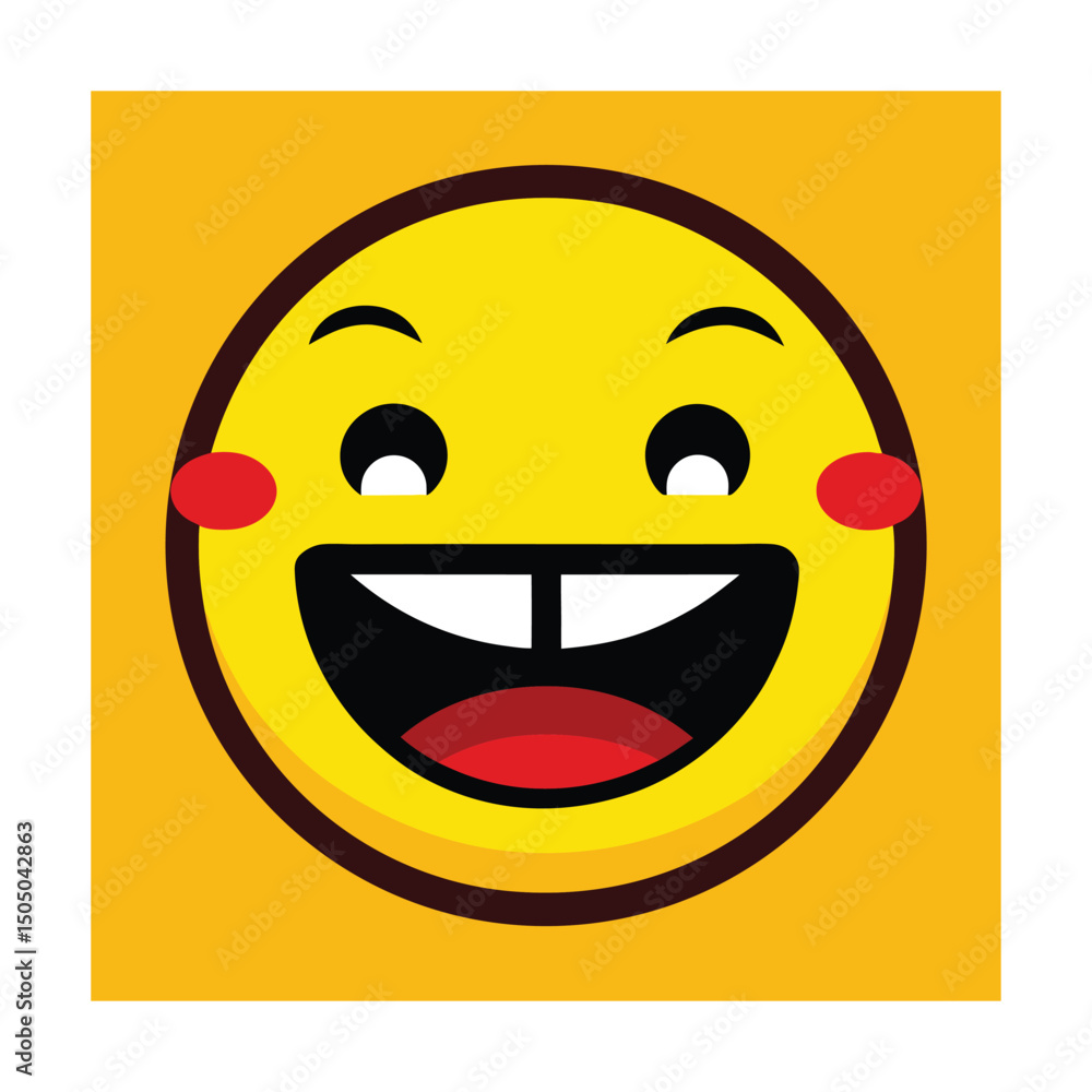 Fototapeta premium Smiling face emoji with rosy cheeks expressing happiness and joy on yellow background