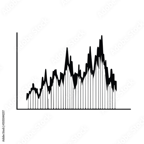 Abstract graph of fluctuating data in black and white. Visual representation of data trends without specific demographic context or location.