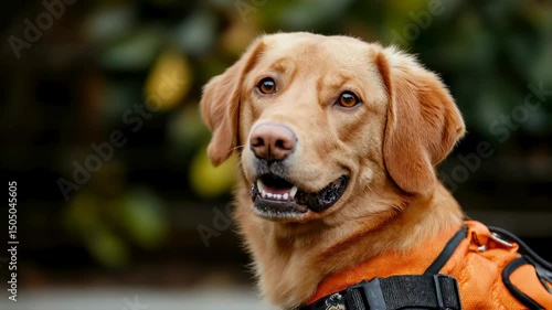 Golden Retriever Service Dog Wearing Orange Vest
