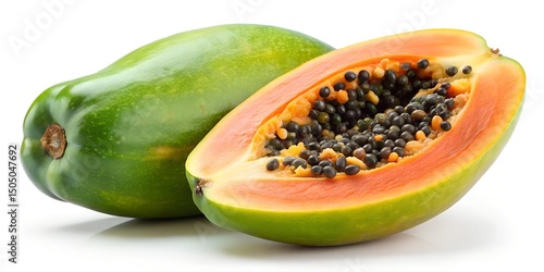 Wallpaper Mural Fresh Ripe Papaya with Seeds and Whole Papaya Isolated on White Background – Healthy Tropical Fruit Image Torontodigital.ca