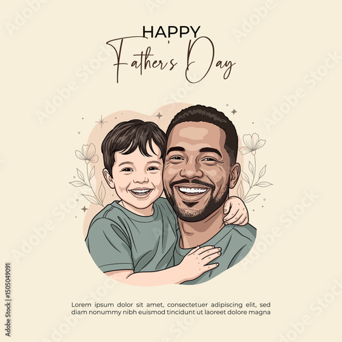 Happy Father’s Day Vector Illustration with Smiling Father and Son Hugging. Generative AI