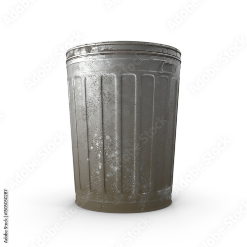 Rustic Metal Trash Can Isolated on Transparent Background