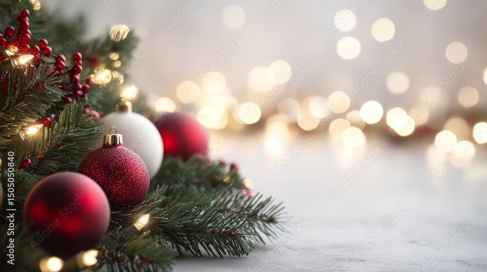 Obraz premium Classic red and white ornaments adorn a festive christmas tree, holiday decoration spectacle