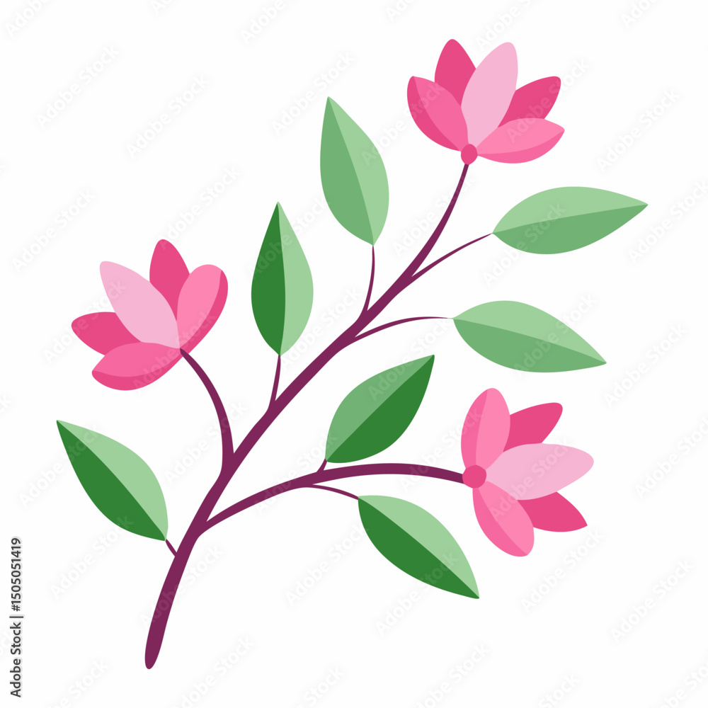 Obraz premium pink flower branch vector illustration on white