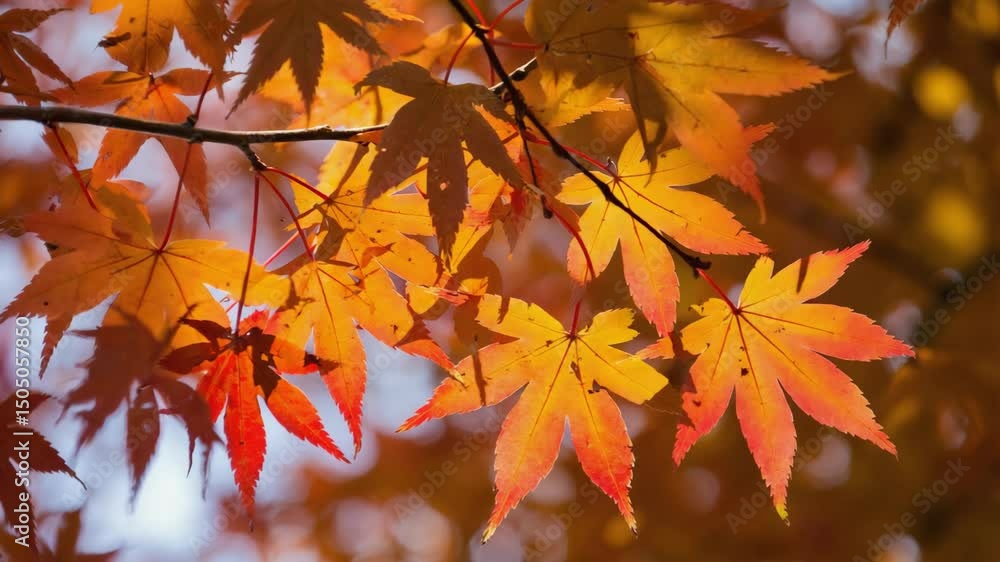 Tree branches filled with red and yellow autumn leaves against sky Tree branches filled with red and yellow autumn leaves against sky