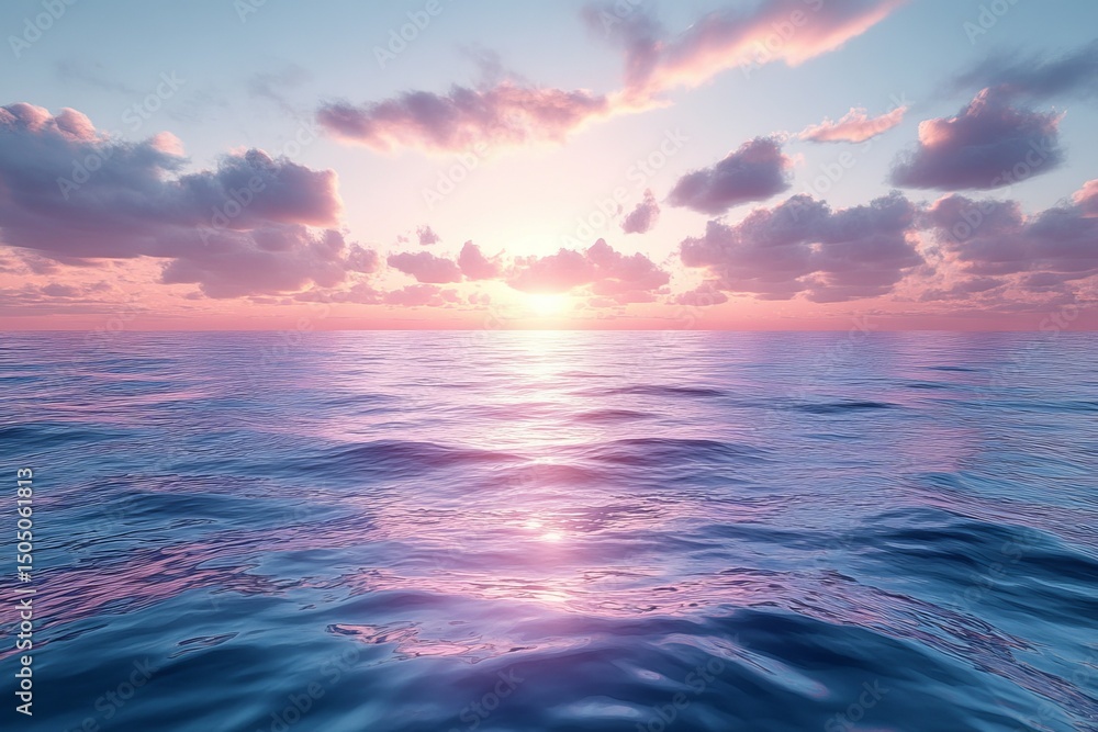 Fototapeta premium Peaceful ocean sunset, calm waves, pink clouds