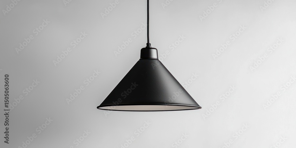 Minimalist black cone pendant light on white background Minimalist black cone pendant light on white background