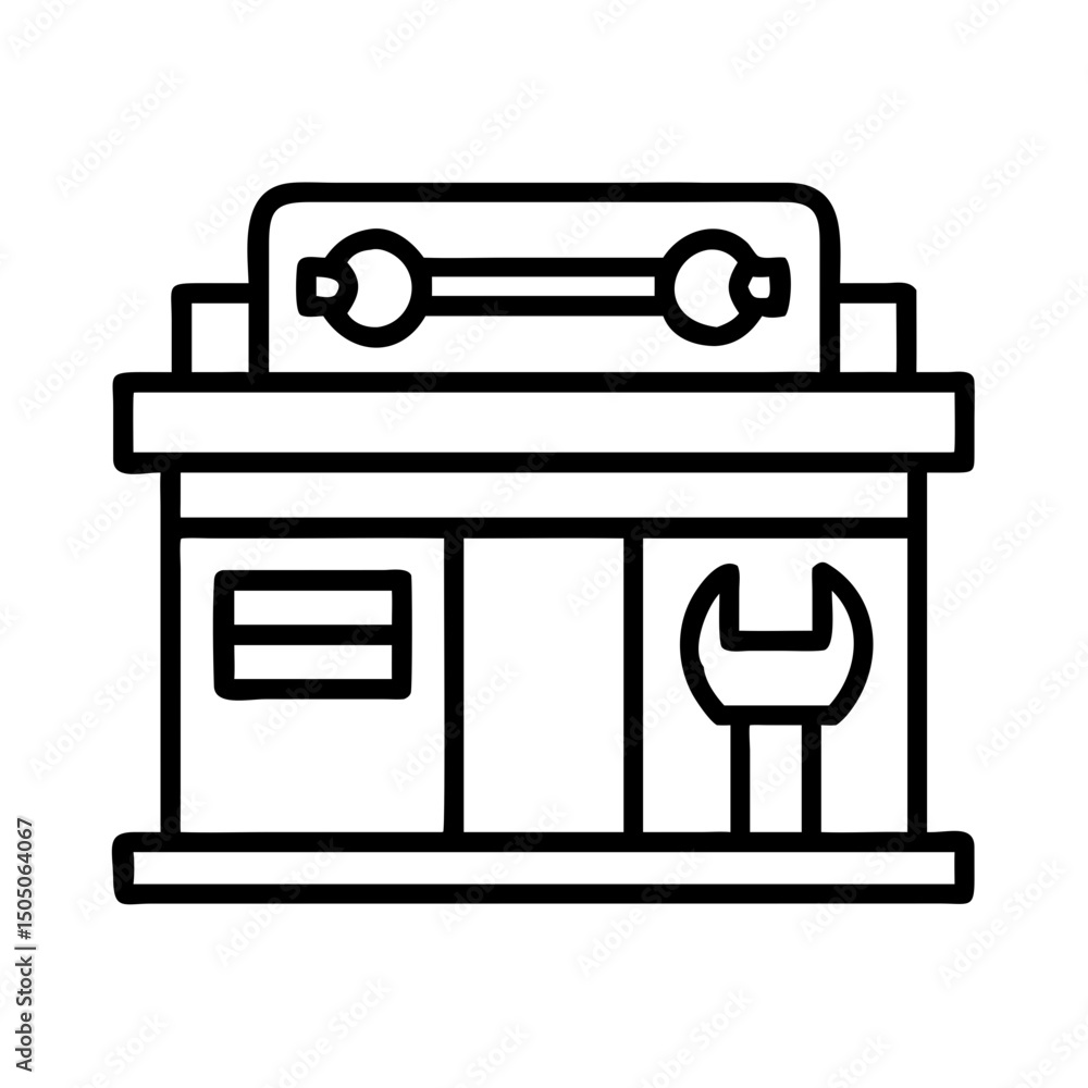 Obraz premium Vector illustration of repair shop front view icon, isolated on white background