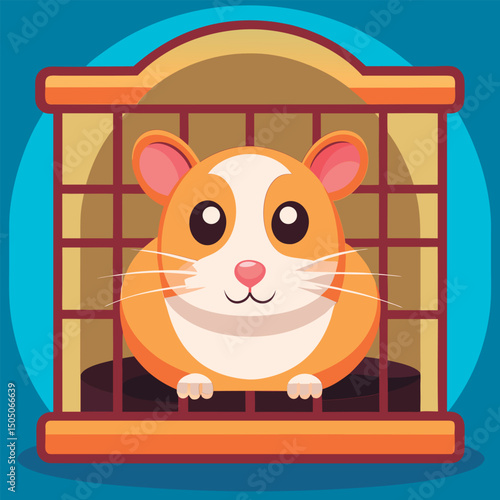 Cute hamster in a cage.