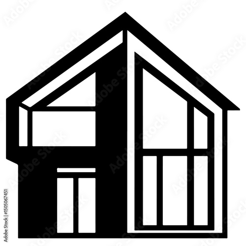 A black and white illustration of a modern house design.