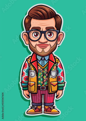 Stylish man in vibrant. patterned attire.