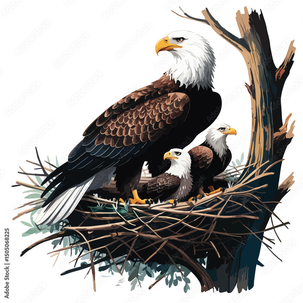 Obraz premium eagle bird with baby in nest premium quality