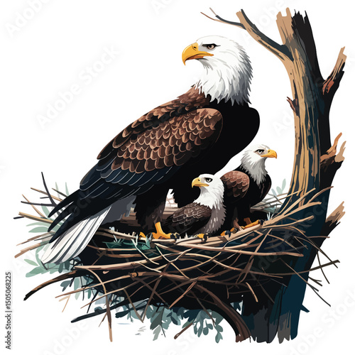eagle bird with baby in nest premium quality