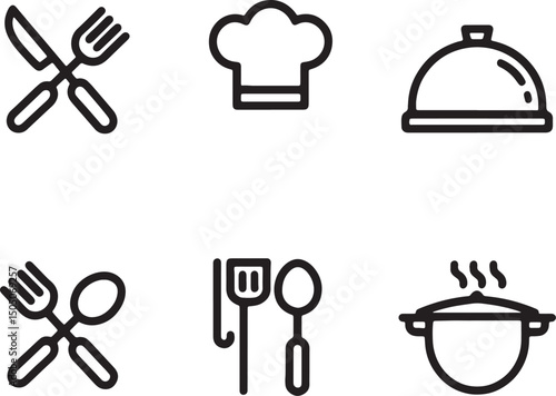 food and dining restaurant related tools logo set line art design
