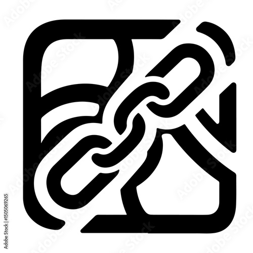 A broken chain link inside a square, illustrated in bold black.