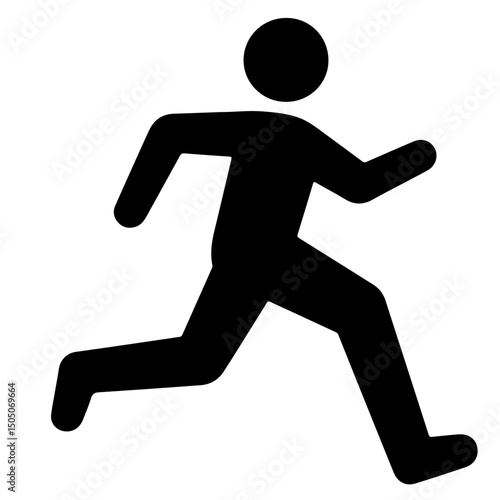 A stylized running person icon, simple and bold in black.