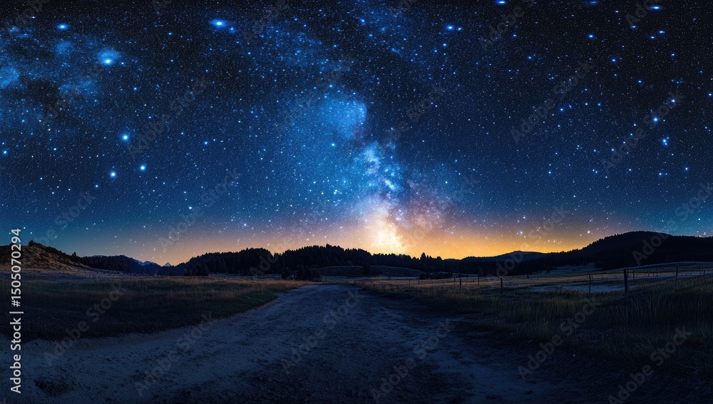Fototapeta premium Milky Way over country road at night
