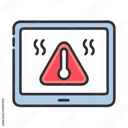 Vector illustration of overheating warning symbol on device screen, isolated on transparent background
