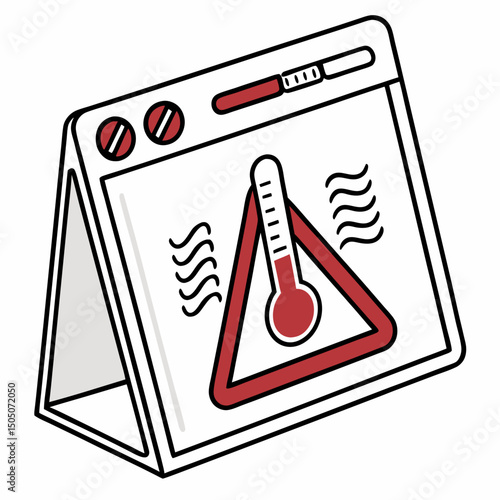 Vector illustration of overheating warning symbol on device screen, isolated on transparent background
