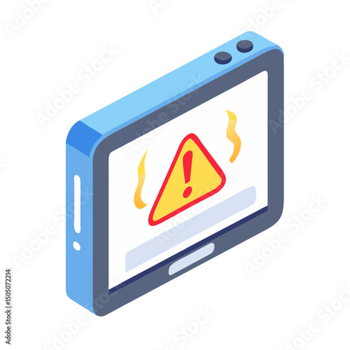 Vector illustration of overheating warning symbol on device screen, isolated on transparent background
