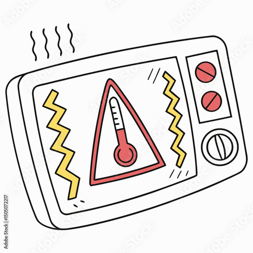 Vector illustration of overheating warning symbol on device screen, isolated on transparent background
