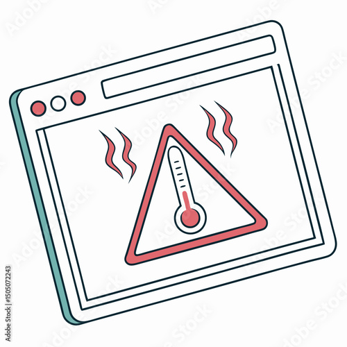 Vector illustration of overheating warning symbol on device screen, isolated on transparent background
