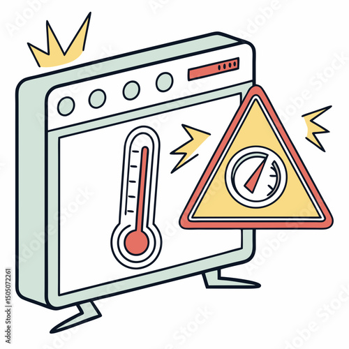 Vector illustration of overheating warning symbol on device screen, isolated on transparent background
