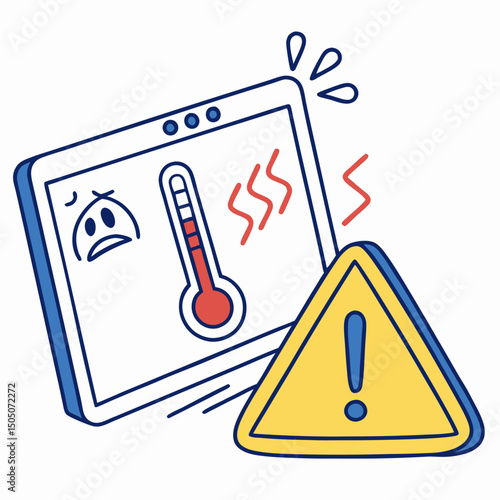 Vector illustration of overheating warning symbol on device screen, isolated on transparent background
