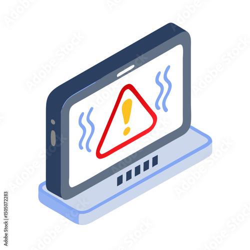 Vector illustration of overheating warning symbol on device screen, isolated on transparent background
