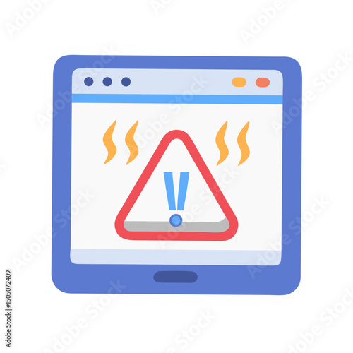 Vector illustration of overheating warning symbol on device screen, isolated on transparent background
