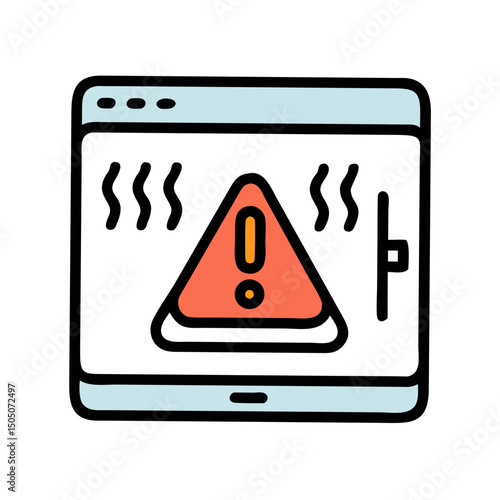 Vector illustration of overheating warning symbol on device screen, isolated on transparent background

